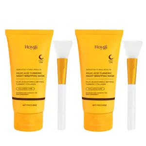 Turmeric Overnight Wrapping Facial Mask with Vitamin C & Kojic Acid - Gentle, Intensive Hydrating Peel Formula for Dry, Bright Radiant Skin, Silicone Brush Included